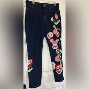 Source Unknown Navy Floral Straight Leg Jeans